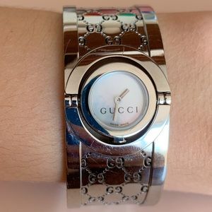 Gucci Stainless Steel Mother of Pearl Twirl Bangle